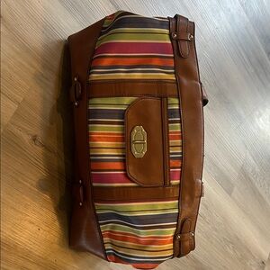 Etienne Aigner Brown Faux-Leather & Multicolor Striped Weekender